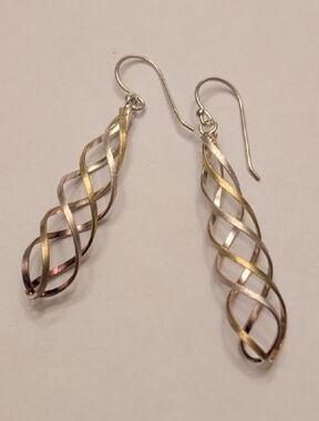 Sterling Silver Tri-Tone Twisted Drop Earrings - Gold, Silver, Rose